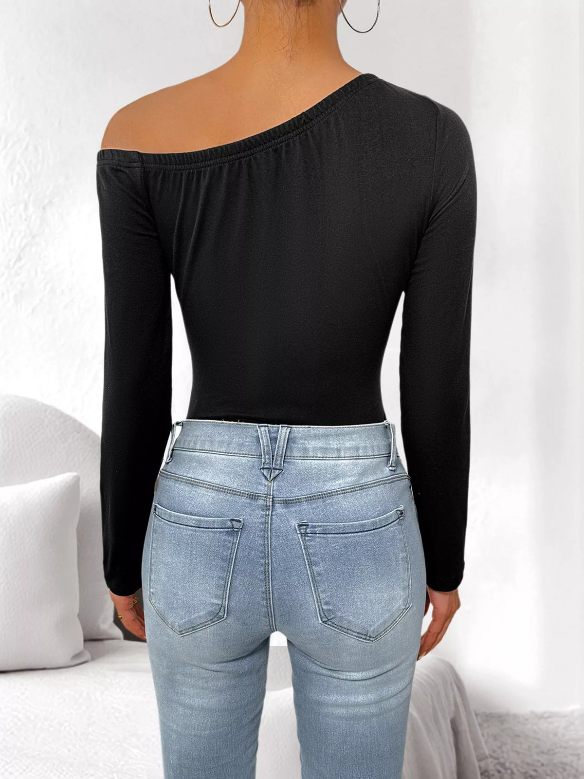 Flower One Shoulder Long Sleeve Bodysuit