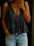 V-Neck Ruffled Sleeveless Vest Top for Women