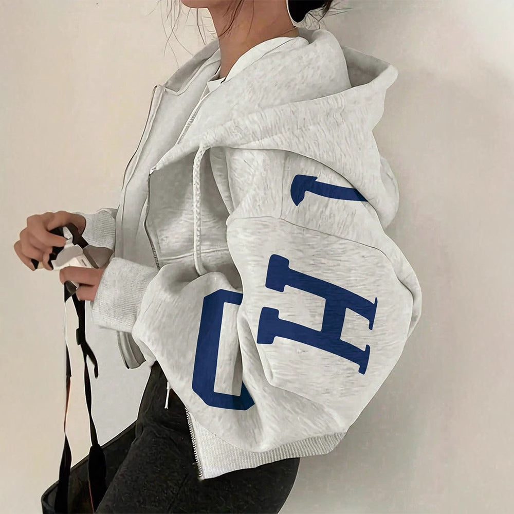 Women’s Printed Zip-Up Sweatshirt Long Sleeve Casual Jacket