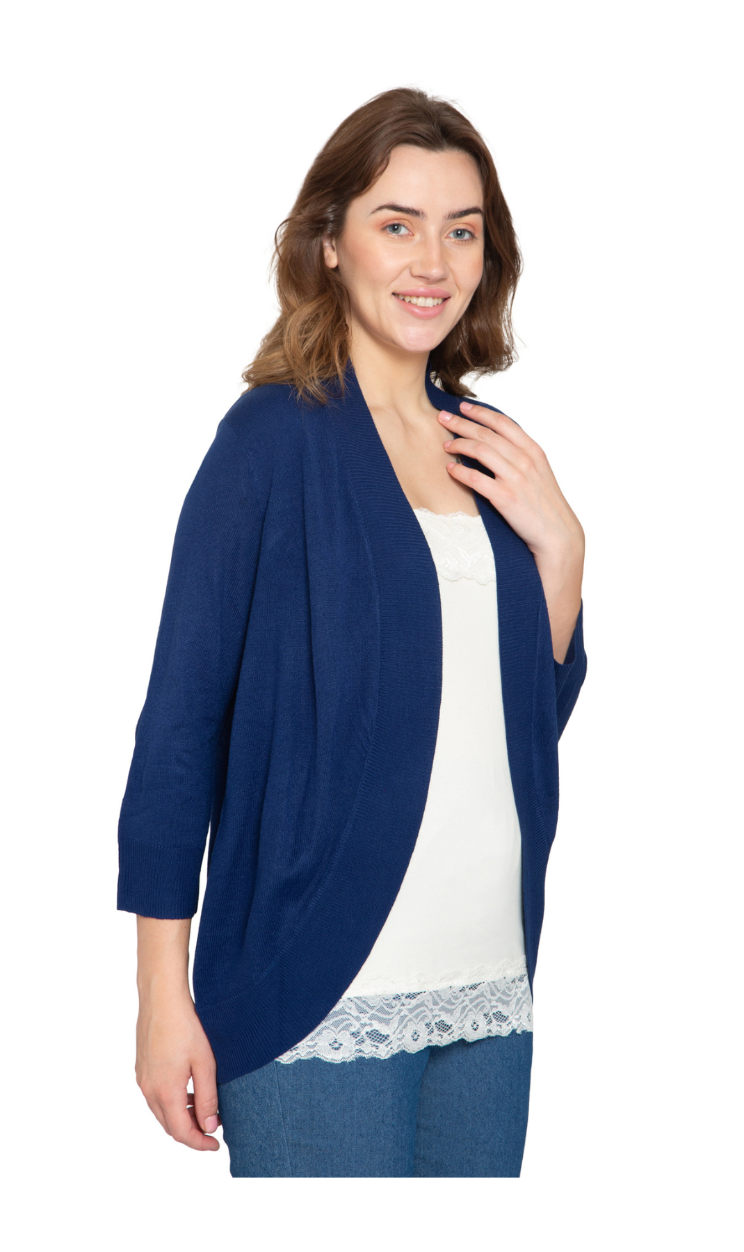 Women's Open Front Curved Hem Cardigan Soft Knit Layering Piece
