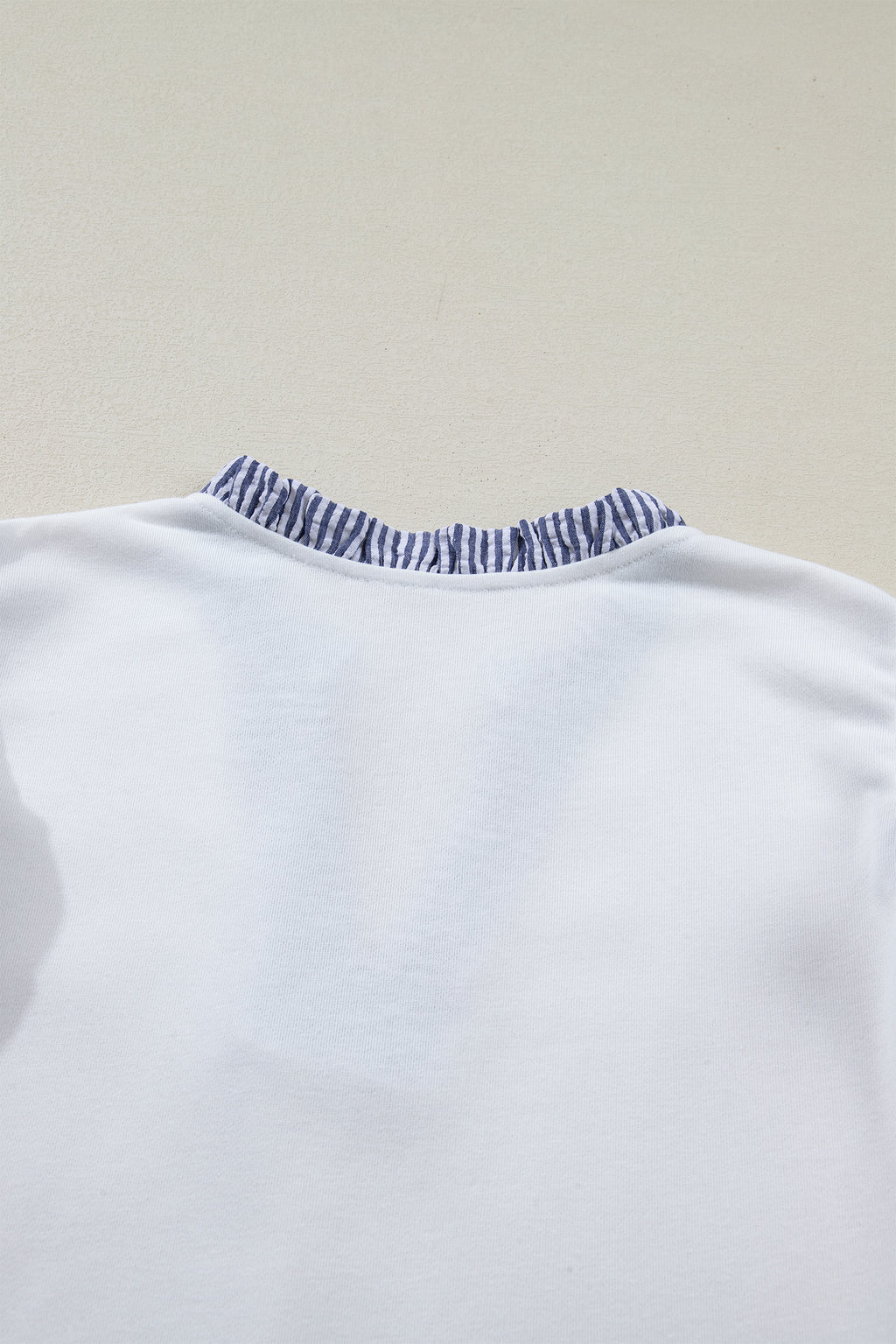 White Contrasted Striped Patchwork Split Neck Ruffle Trim Sleeveless Dress