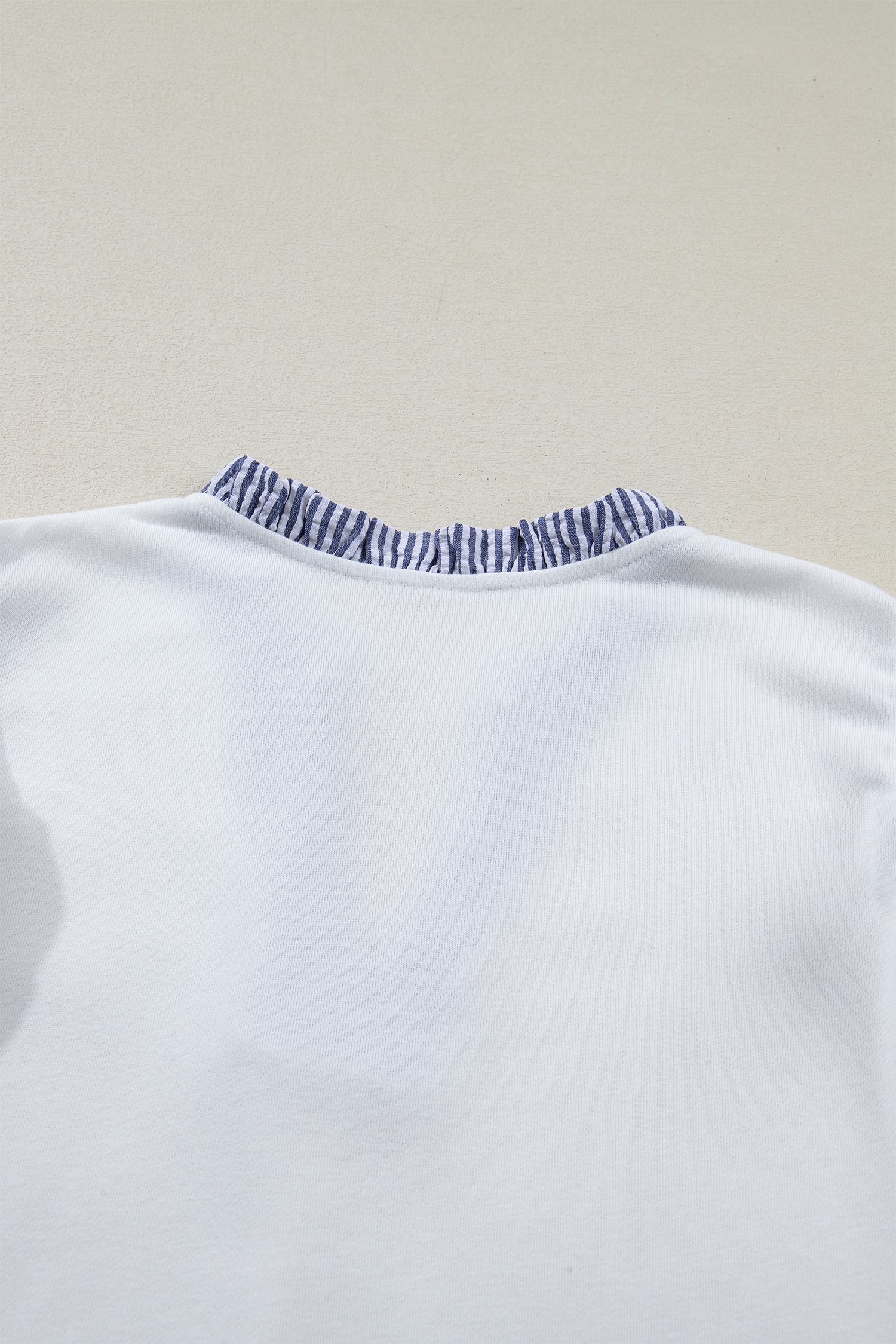 White Contrasted Striped Patchwork Split Neck Ruffle Trim Sleeveless Dress