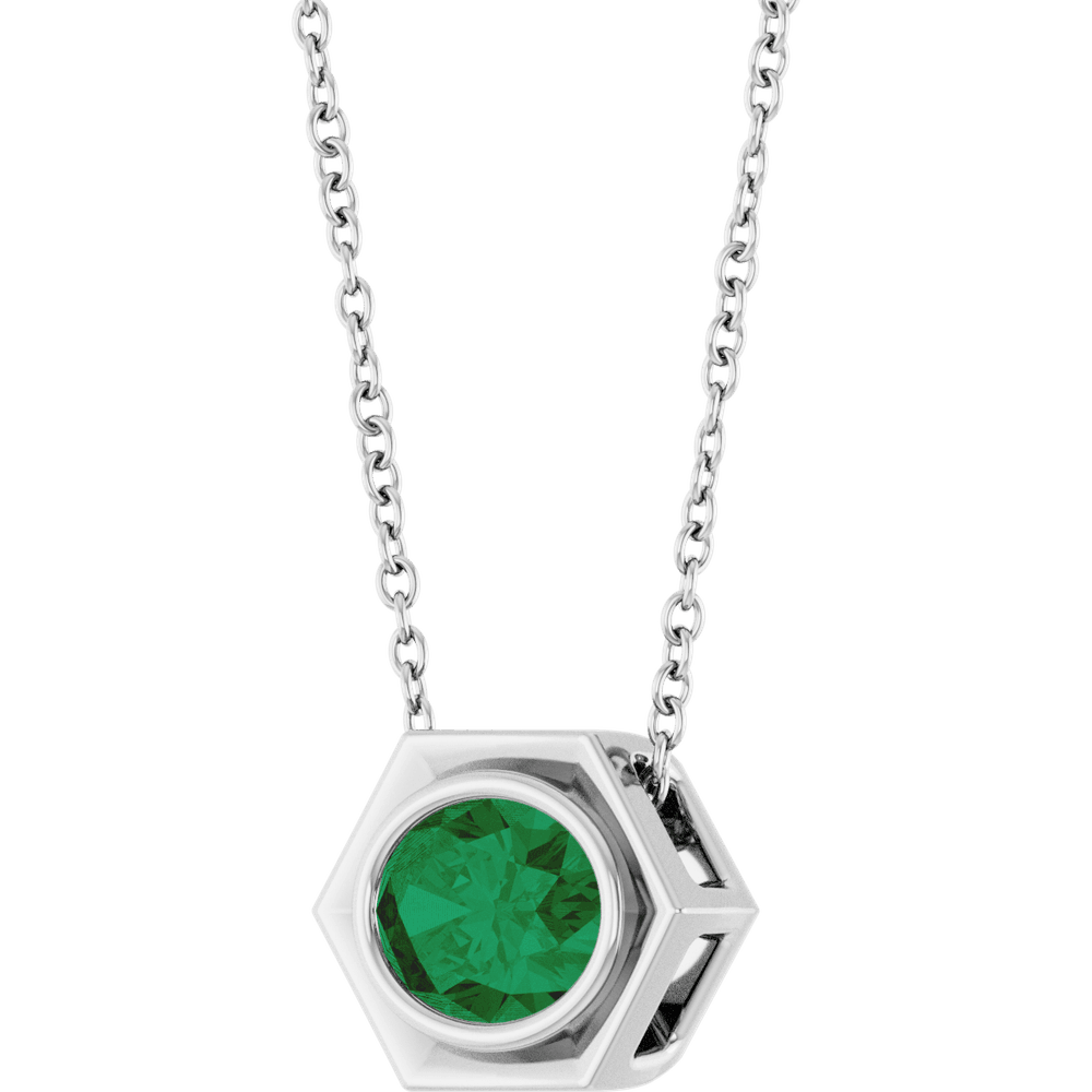 Émeraude Hexa 14K Gold Emerald Pendant Necklace Modern Geometric