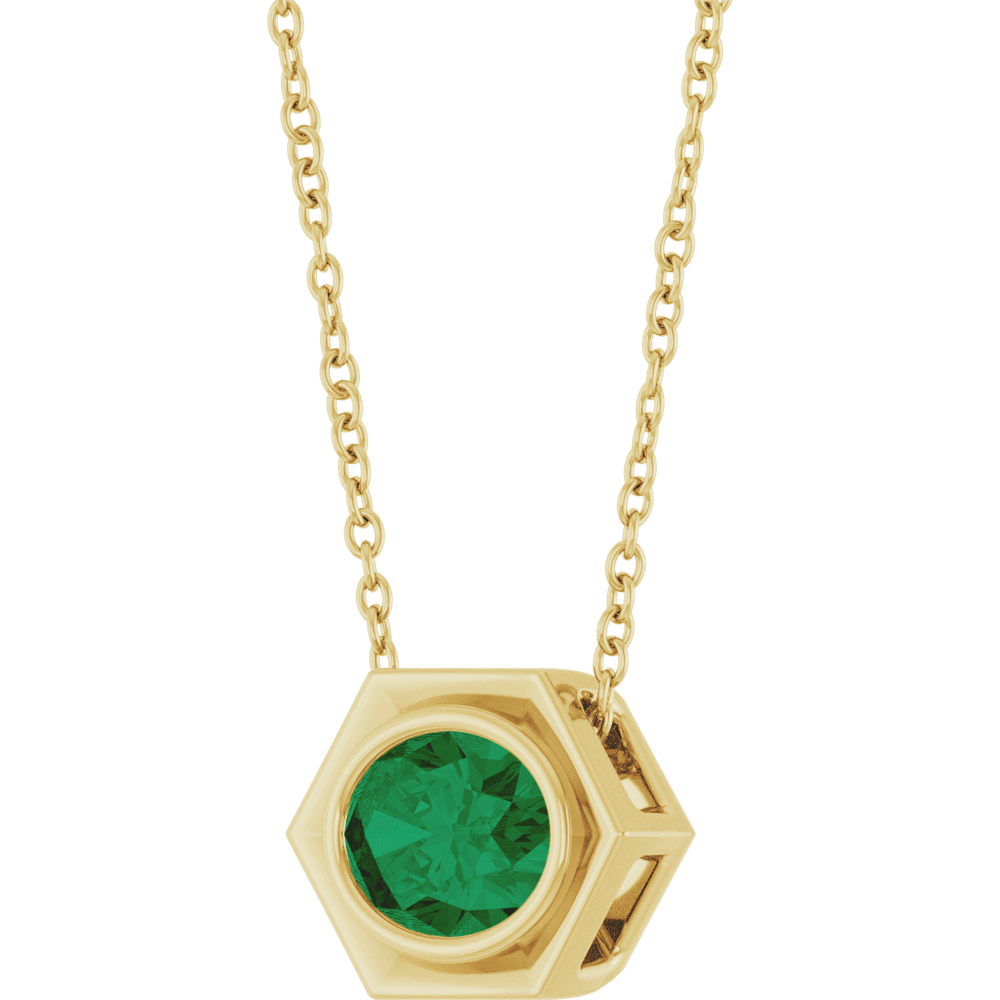 Émeraude Hexa 14K Gold Emerald Pendant Necklace Modern Geometric