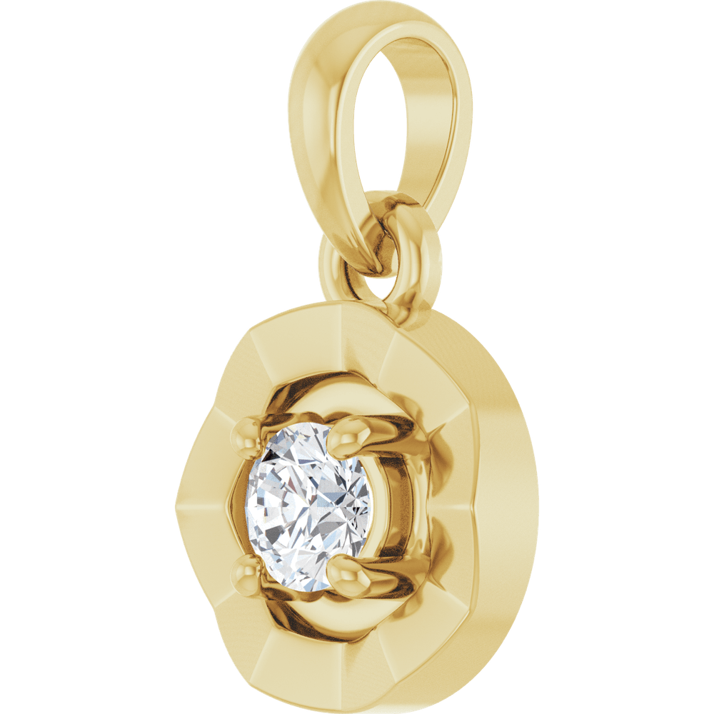 14K Yellow Gold Natural Diamond Solitaire Bezel Charm Pendant