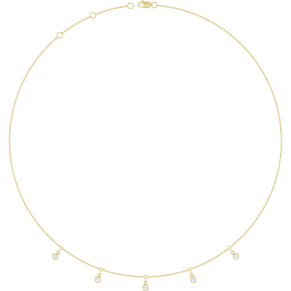 Elegant Étoile Cinq diamond station necklace in solid 14K gold on a minimalist background