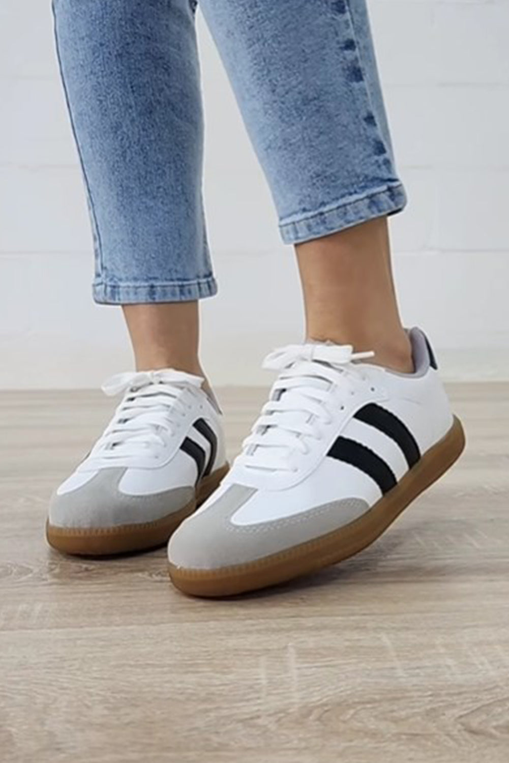 Willa Striped Lace-up Flat Sneakers with Gum Sole and Suede Look