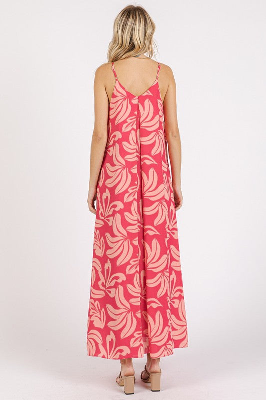 Printed V-Neck Maxi Cami Dress with Pockets