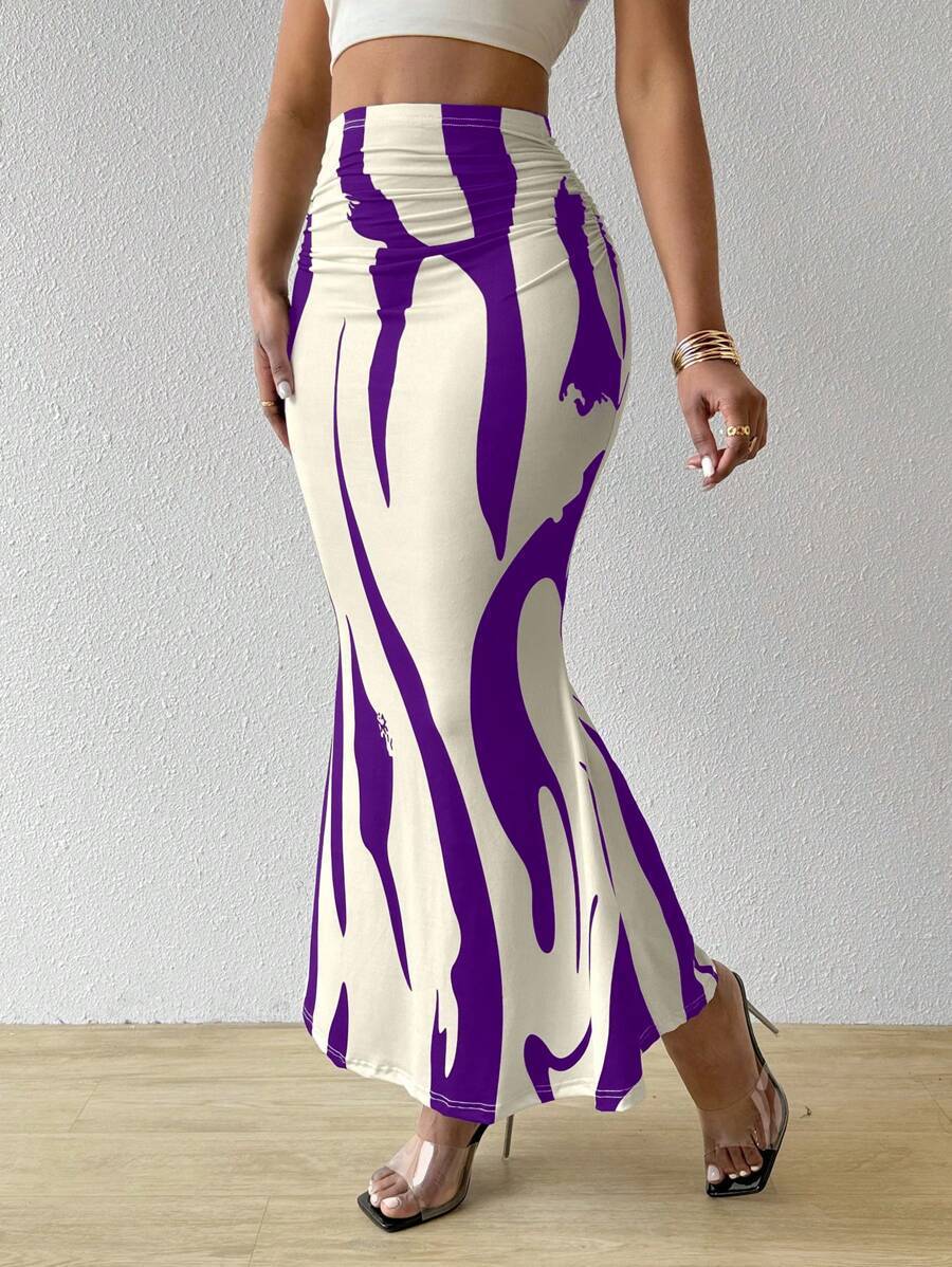 Women's High-Waisted Zebra Print Midi Skirt - Fitted Bodycon