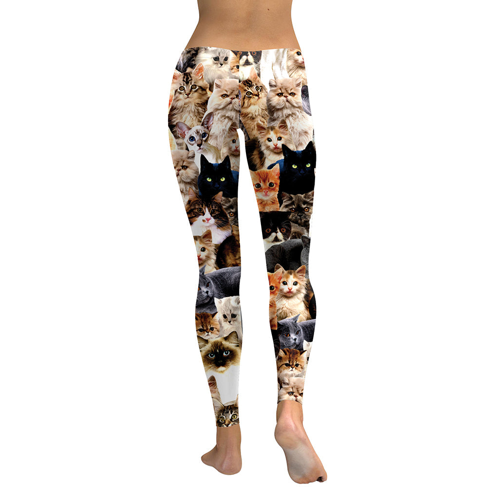 Women's High Waist Cat Collage Print Leggings for Activewear - Image 3