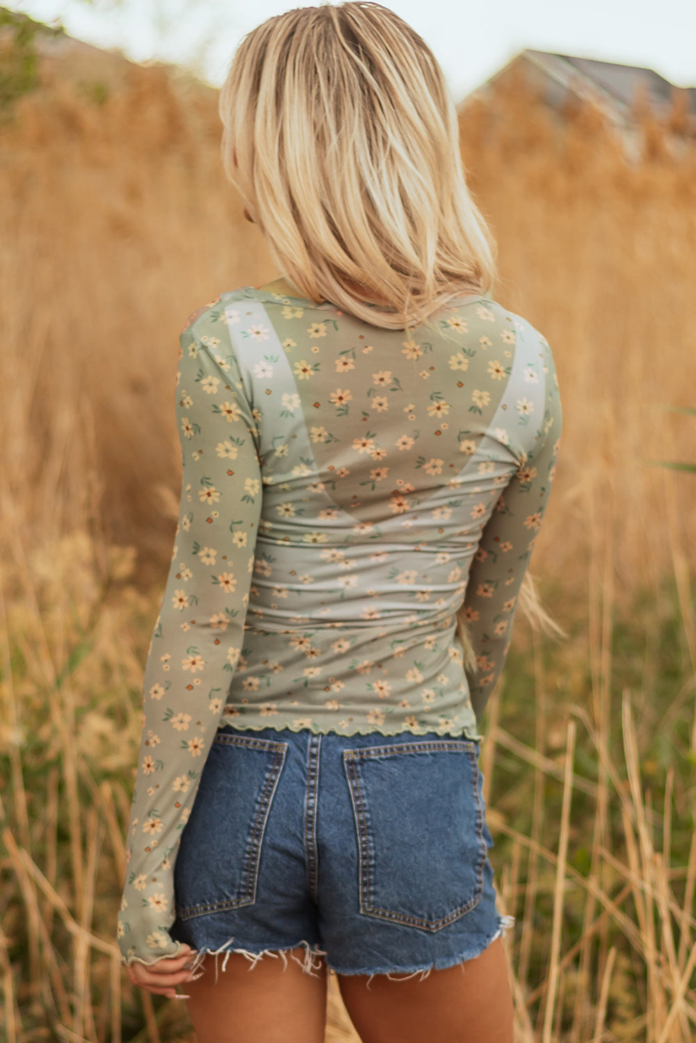 Amber Vintage Floral Mesh Long Sleeve Top