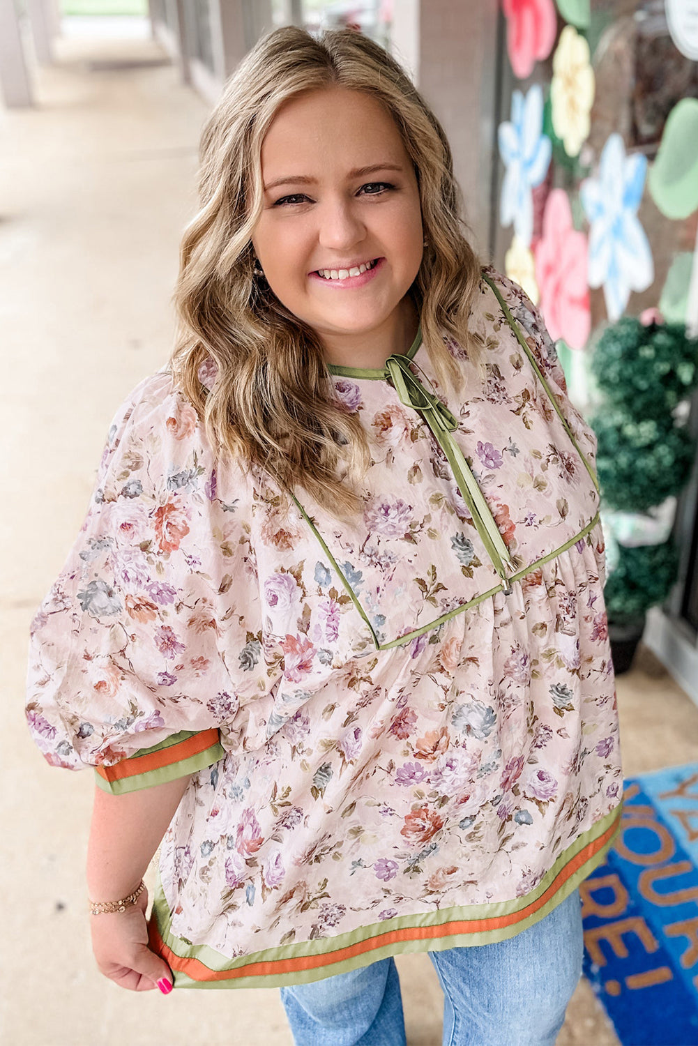 Andi Striped Detail Babydoll PLUS Blouse