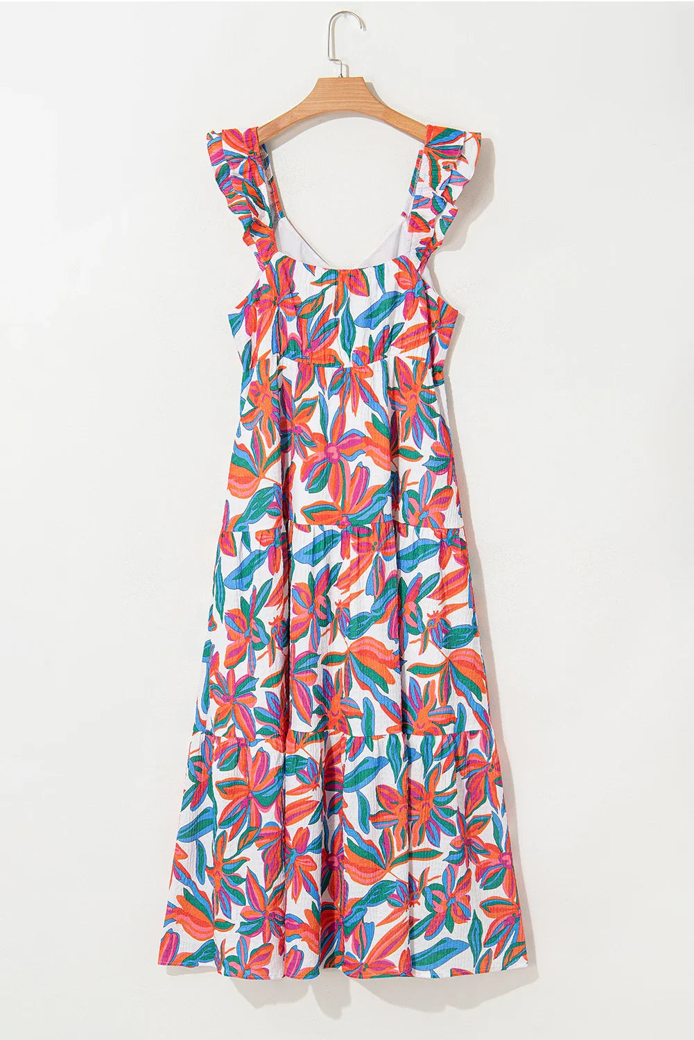 Women's Floral Boho Maxi Dress with Ruffle Straps