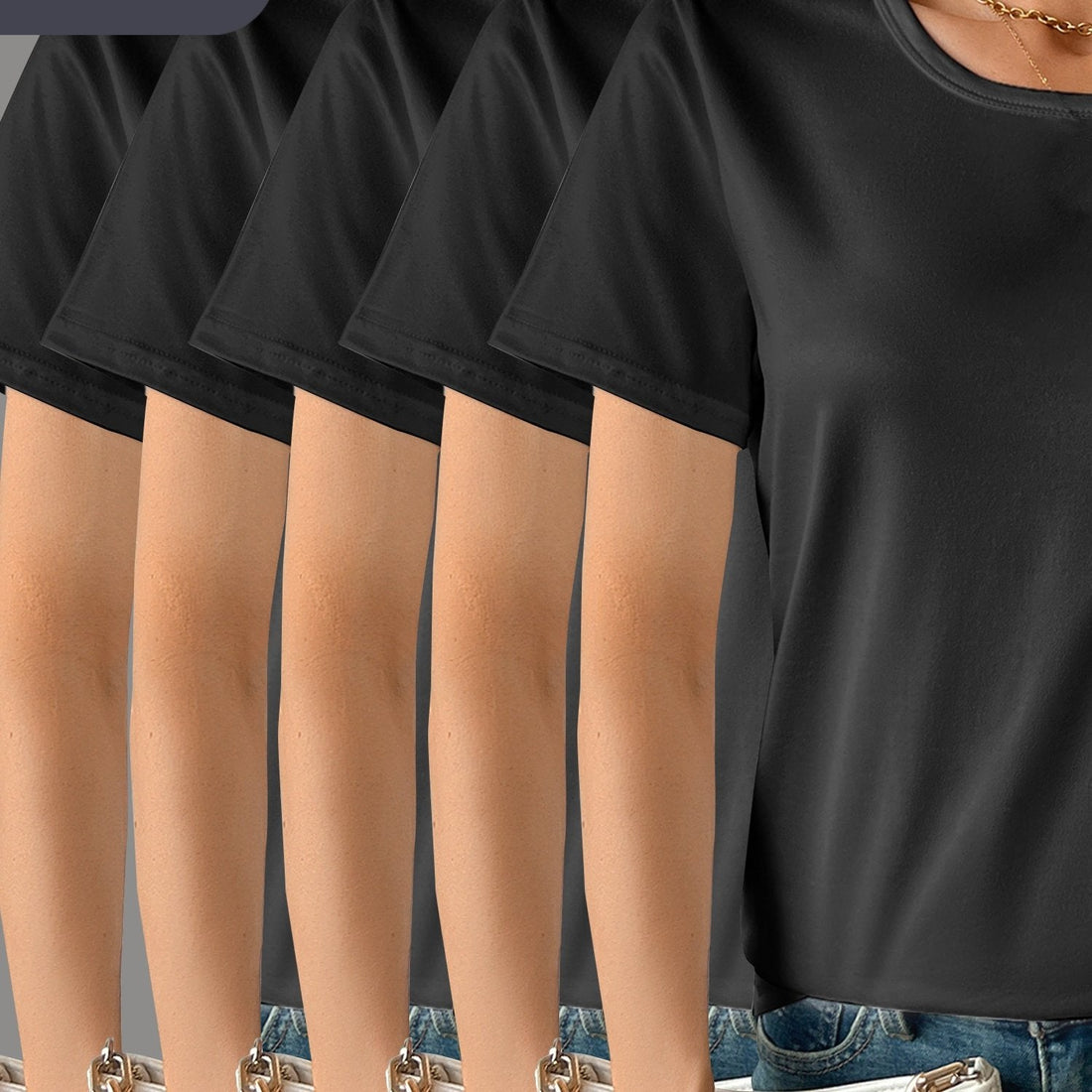 Womens 5 Pack Soft Stretch Casual Round Neck T-Shirts - Image 13