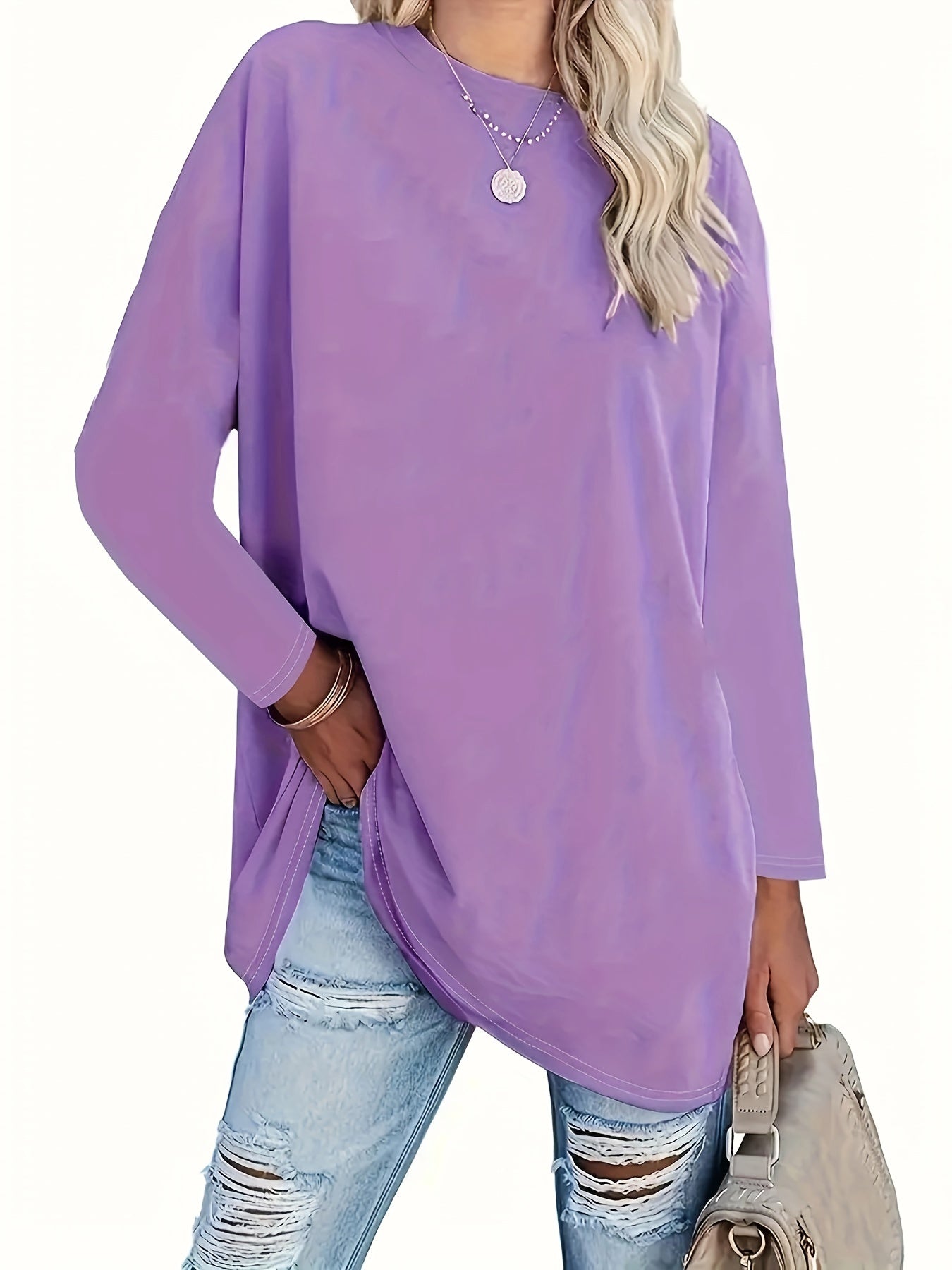 Women's Casual Loose Long Sleeve Top Crew Neck Shirt - Image 9