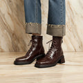 Lace-Up Square Toe Martin Boots | Block Heel Short Ankle Boot