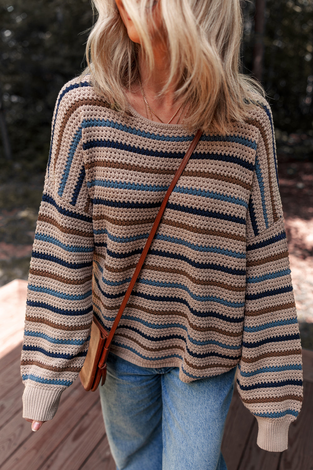 Stripe Drop Shoulder Round Neck Sweater