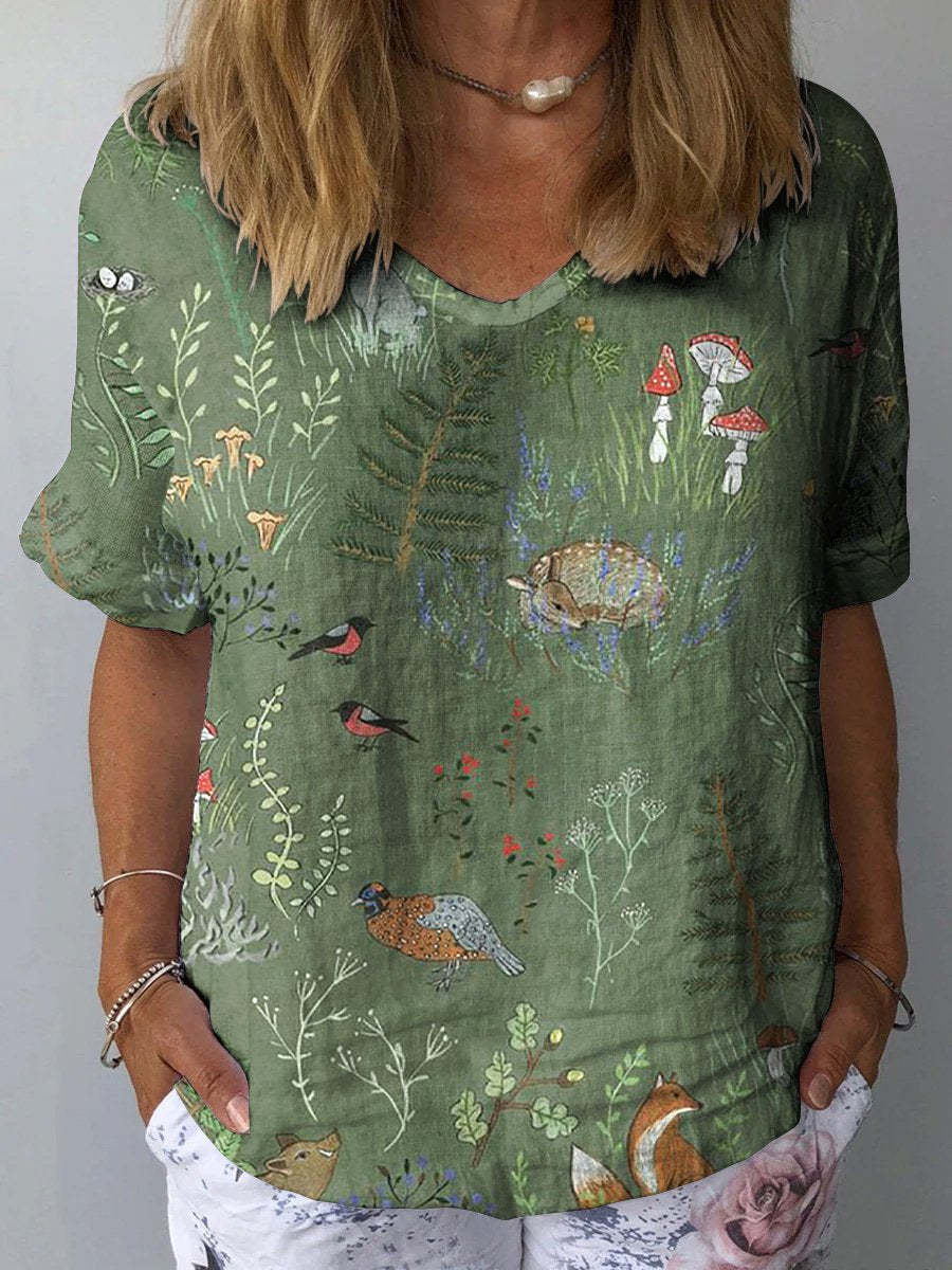 Artistic Retro Floral Print Pullover Top – Chinese Style Blouse