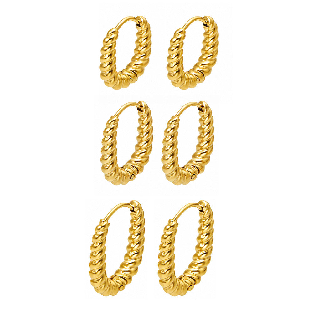 Two Tone Twisted Hoop Earrings Gold Plated Titanium Steel Fashion Women Ear Jewelry For Daily Dating Banquet Party Occasions