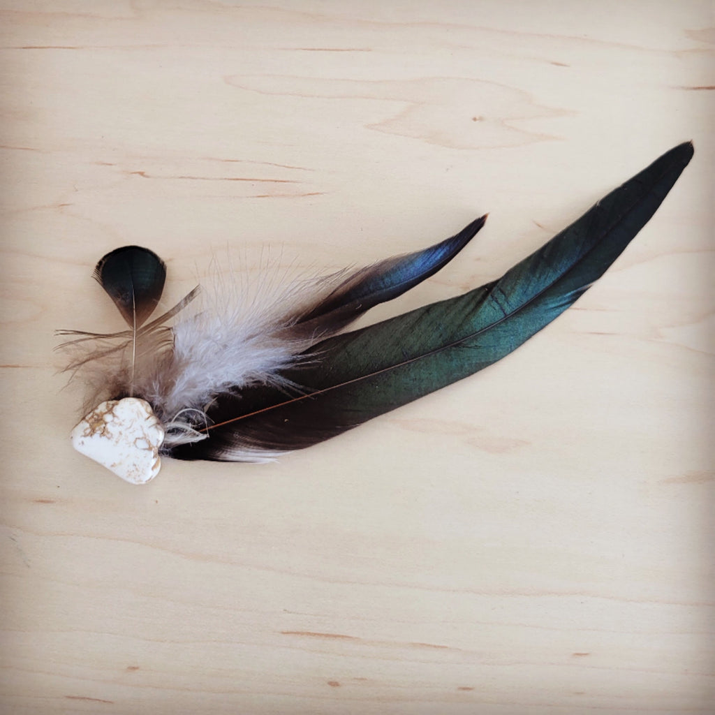 Clip-On Feather Hat Band with Turquoise and Olive Feathers - Image 2