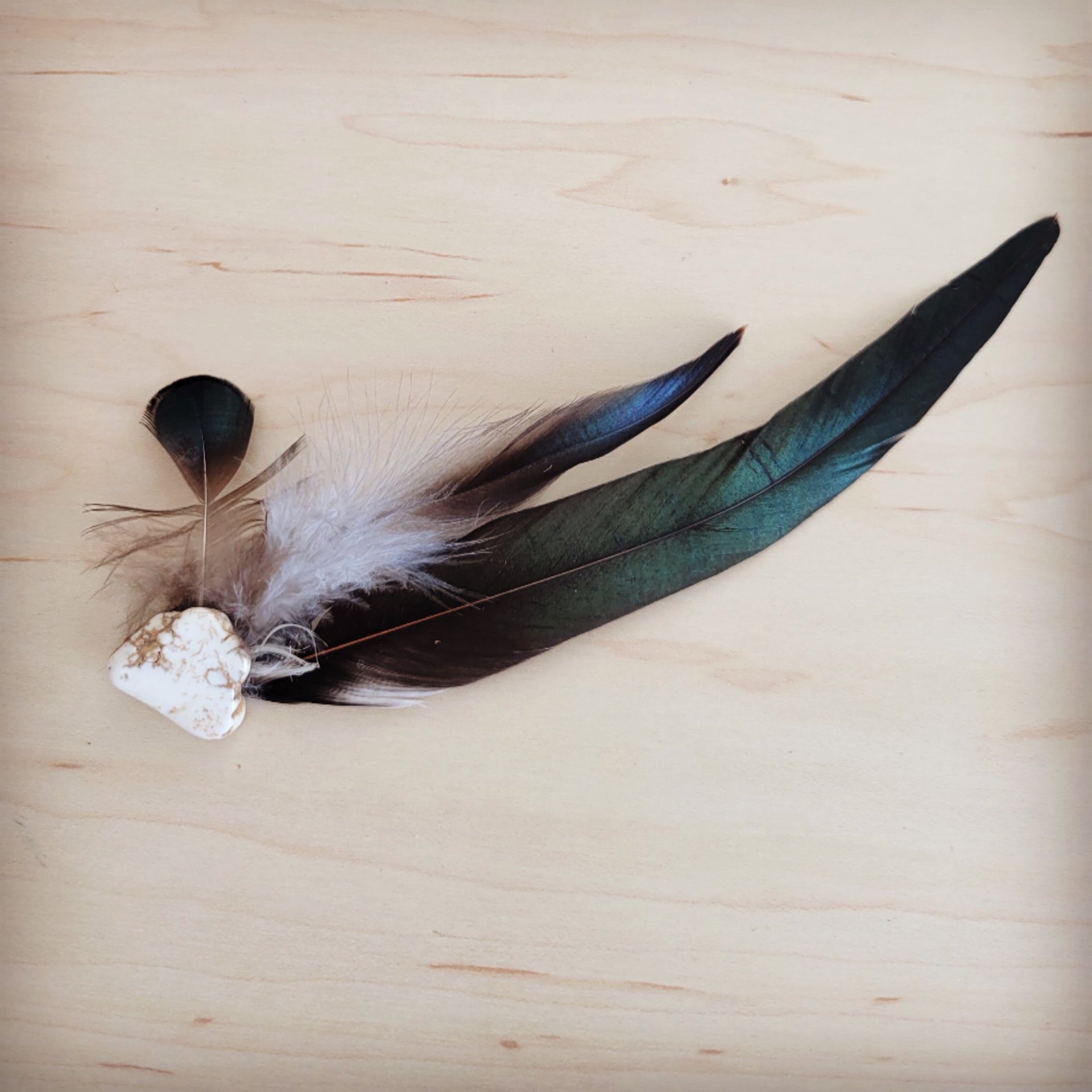 Clip-On Feather Hat Band with Turquoise and Olive Feathers - Image 2