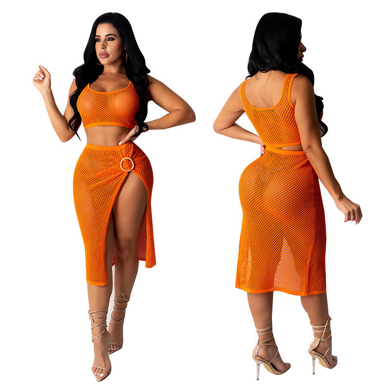 Women's Mesh Elastic Waist Sexy Skirt Set (2 Pieces)