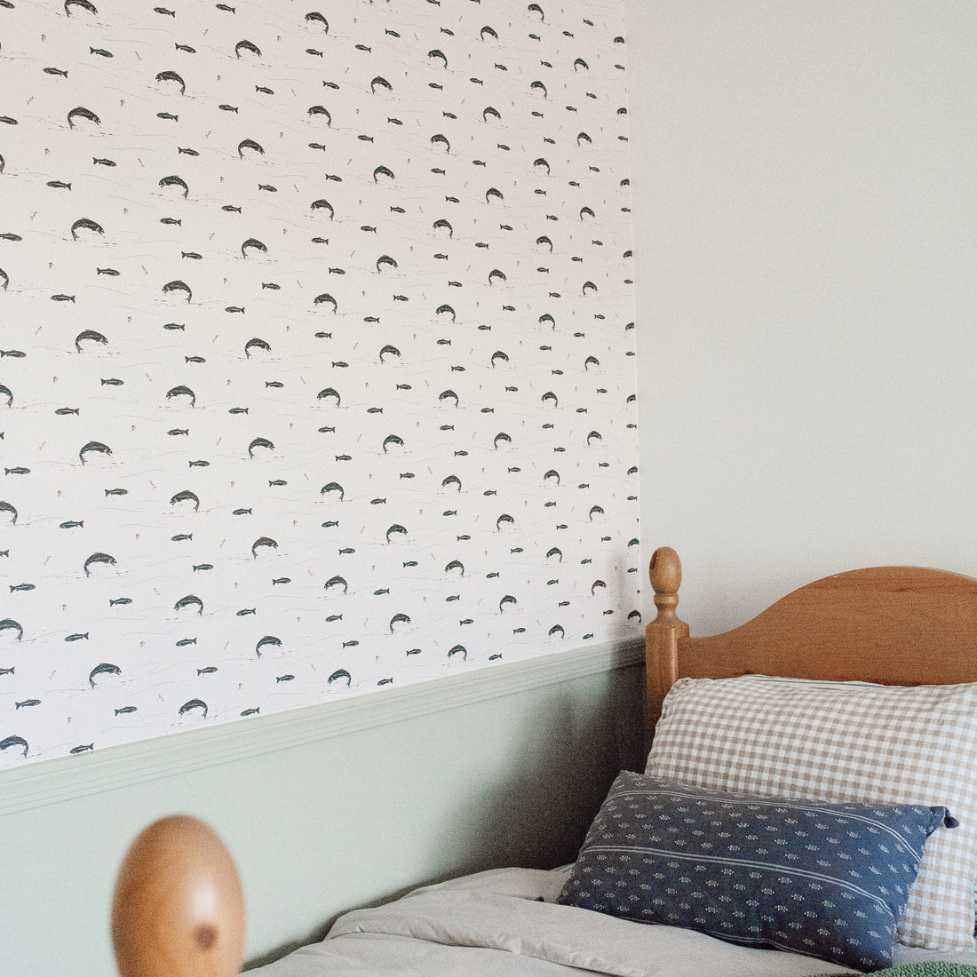 Trout Animal Print Removable Wallpaper in Dark-Green & Brown