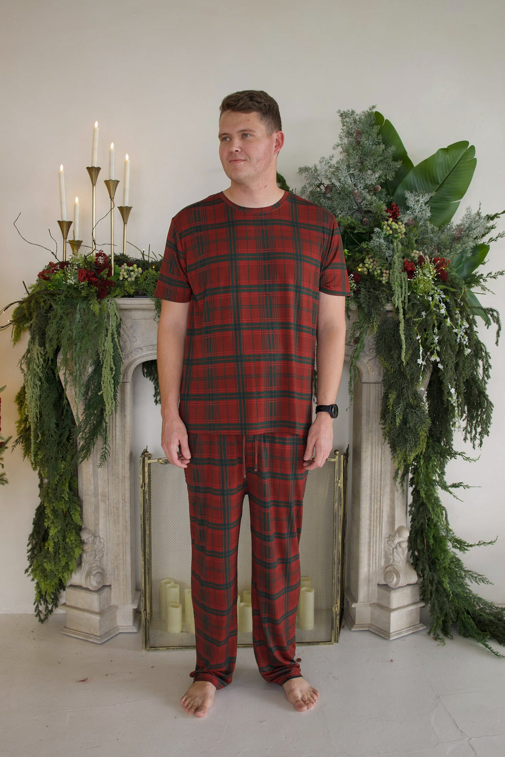 Men's Short Sleeve Pajamas | Christmas Plaid