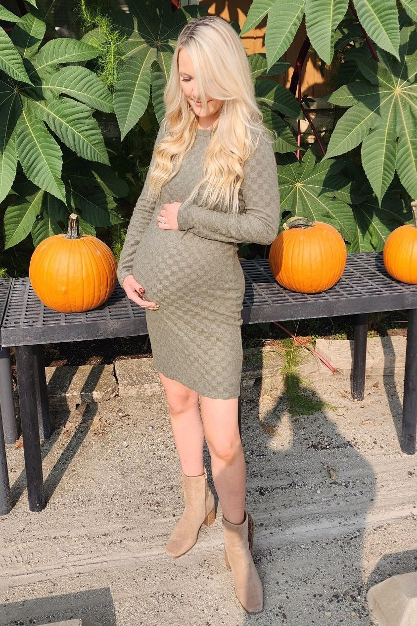 Olive Soft Brushed Knit Long Sleeve Maternity Dress