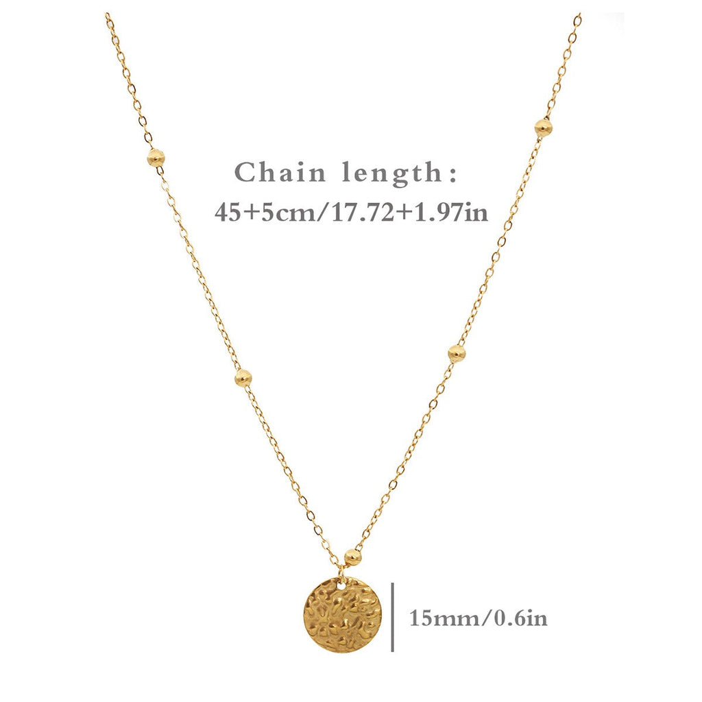 18K Gold Embossed Round Disc Necklace Minimalist Pendant Jewelry