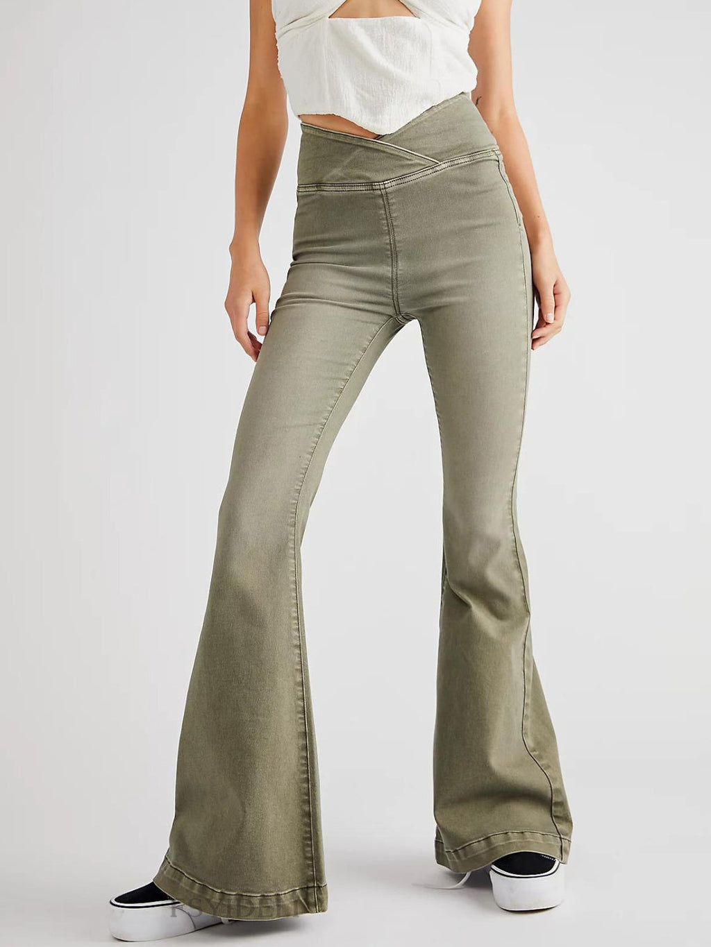 Asymmetric Waist Flare Jeans | High Rise Bohemian Denim