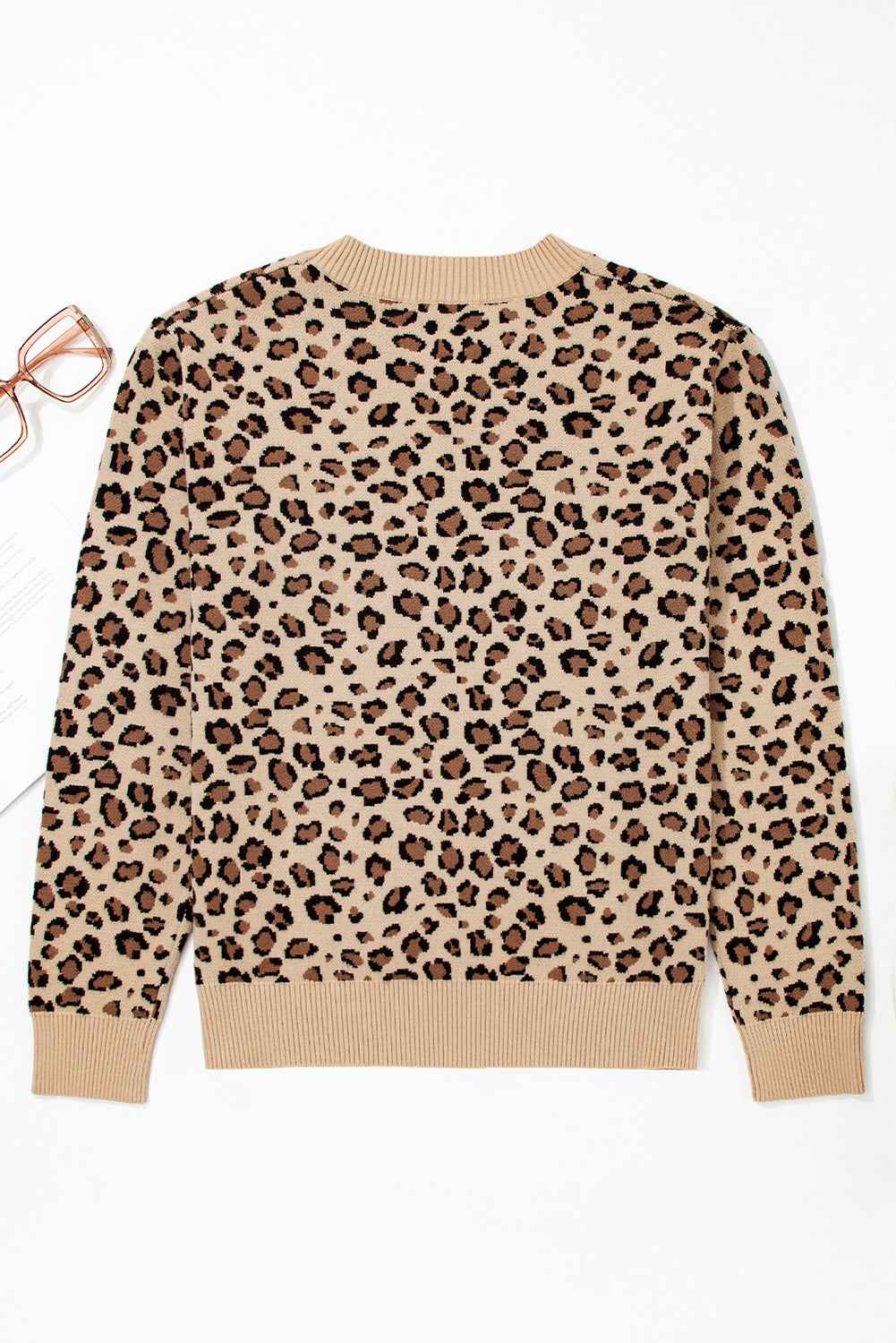 Khaki Leopard Print Dolman Sleeve Sweater