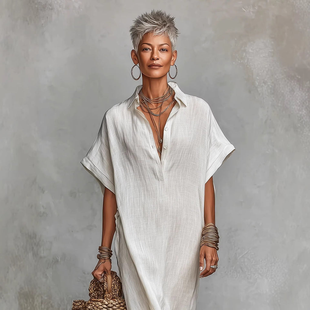 Women's Loose Fit Batwing Sleeve Maxi Dress in Solid White - Image 3