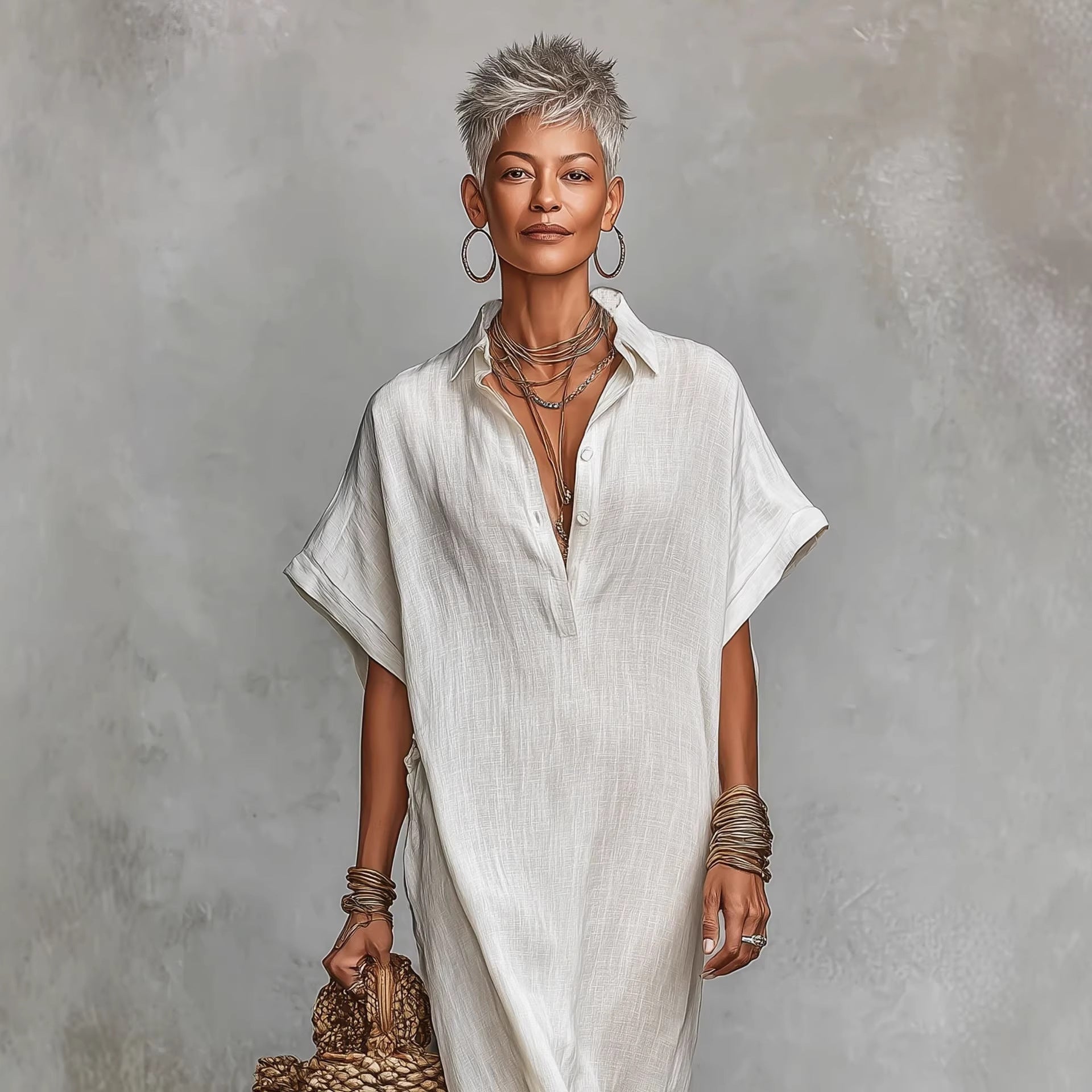 Women's Loose Fit Batwing Sleeve Maxi Dress in Solid White - Image 3