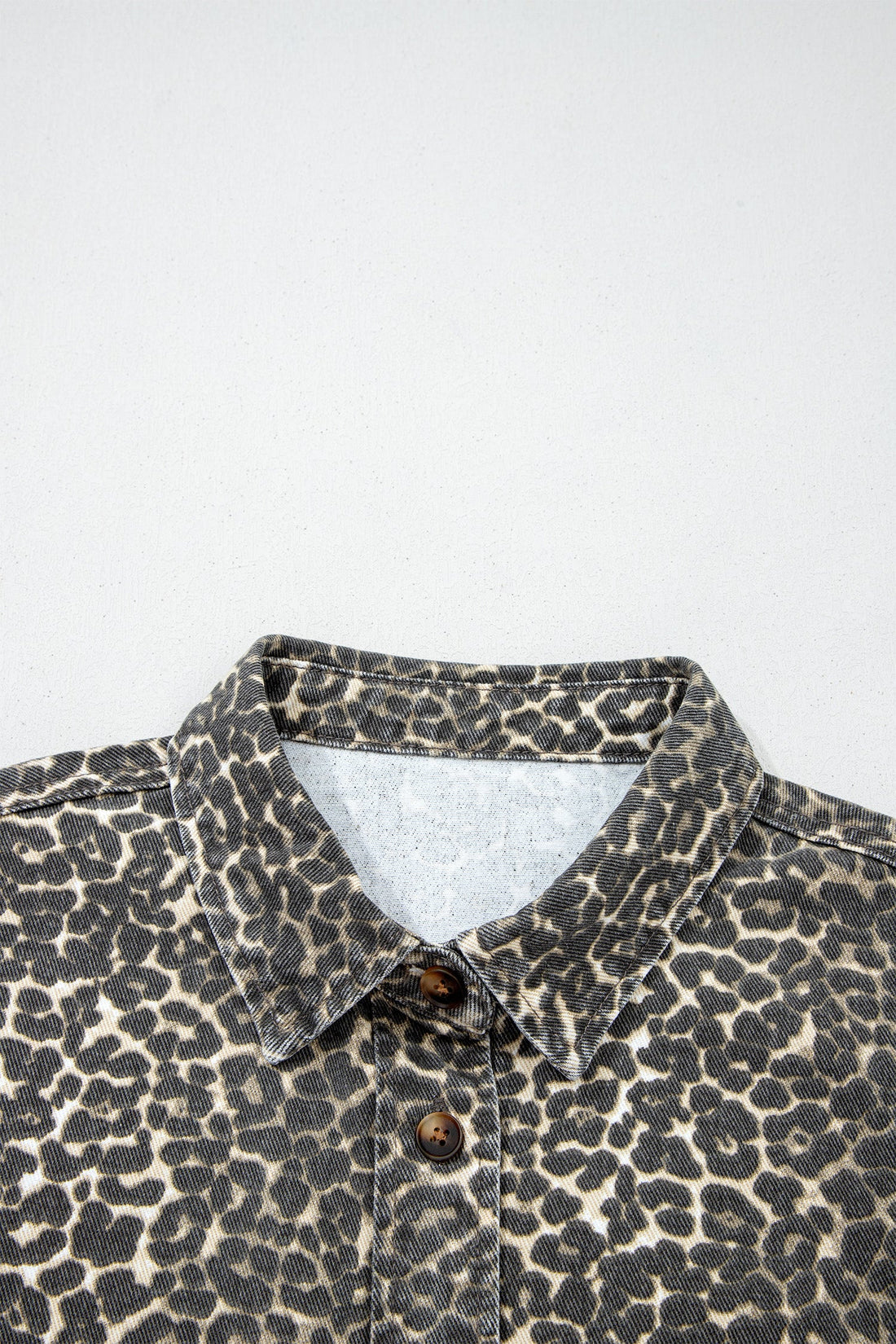 Leopard Denim Short Sleeve Button Up Cropped Shirt