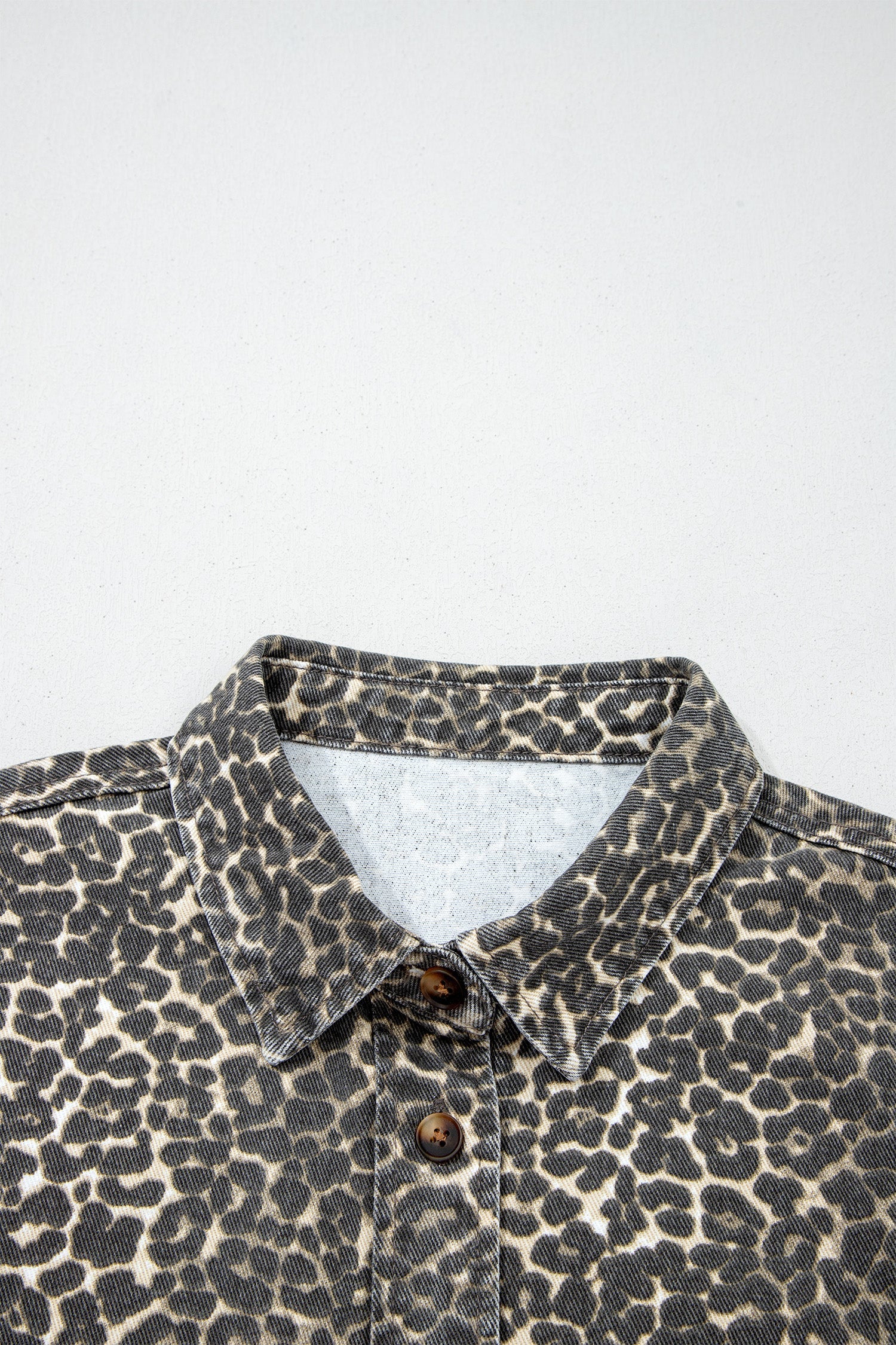 Leopard Denim Short Sleeve Button Up Cropped Shirt