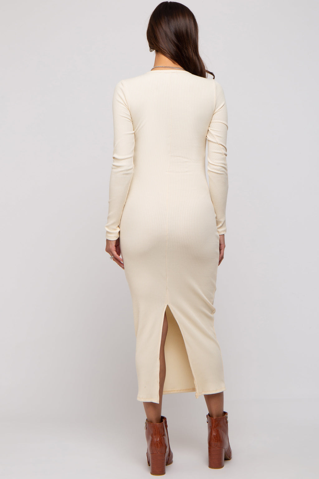 Cream Ribbed Long Sleeve Maternity Maxi Dress