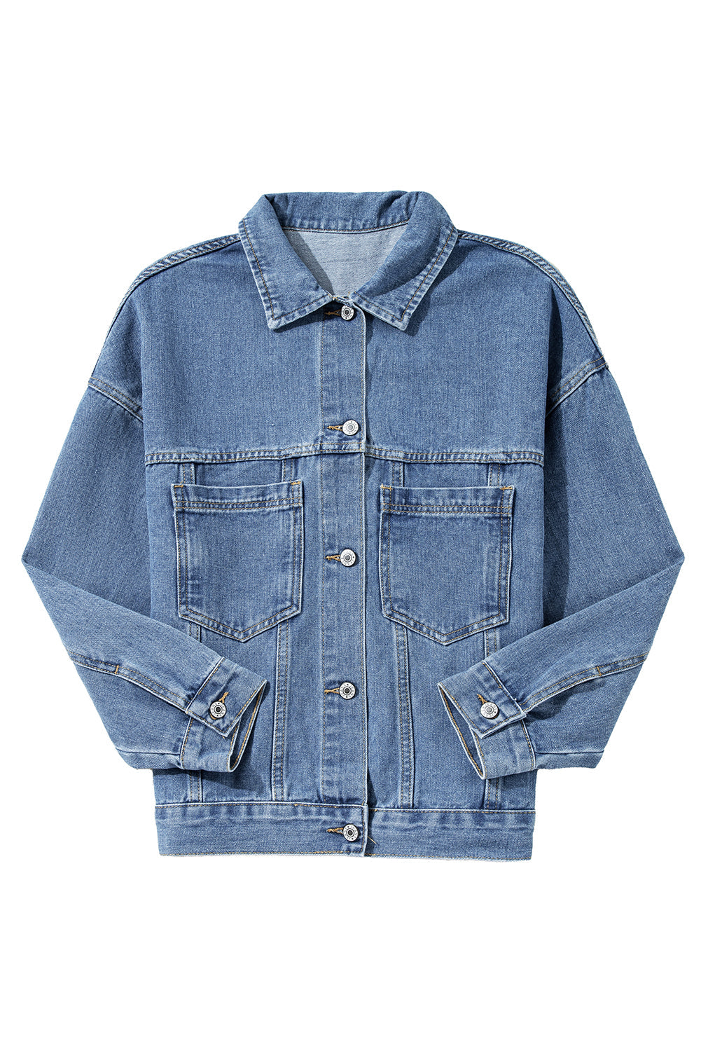 Blue Stripe Washed Oversized Pocketed Denim Jacket