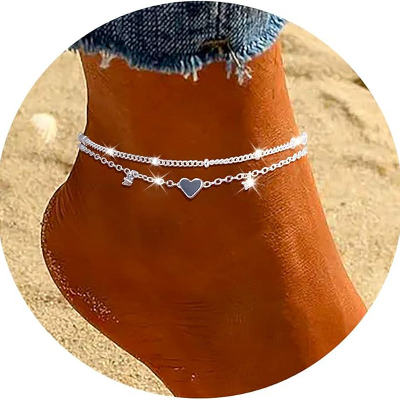 Dainty Heart-Shaped Zircon Anklet in Gold or Silver Finish