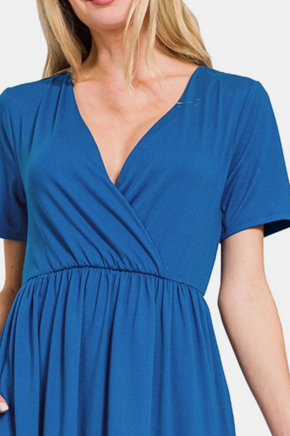 Surplice Short Sleeve Brushed DTY Midi Dress