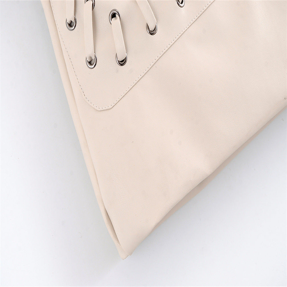 Off-White Mini Skirt with Decorative Lace-Up Pockets for Women - Image 4
