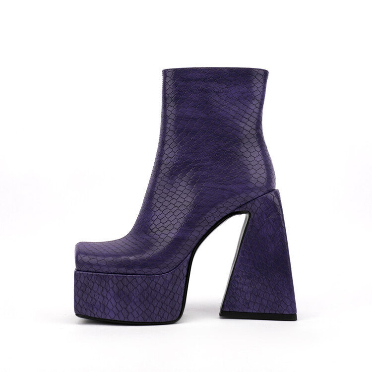 Women's Textured Platform Chunky Heel Ankle Boots Red Green - Image 6