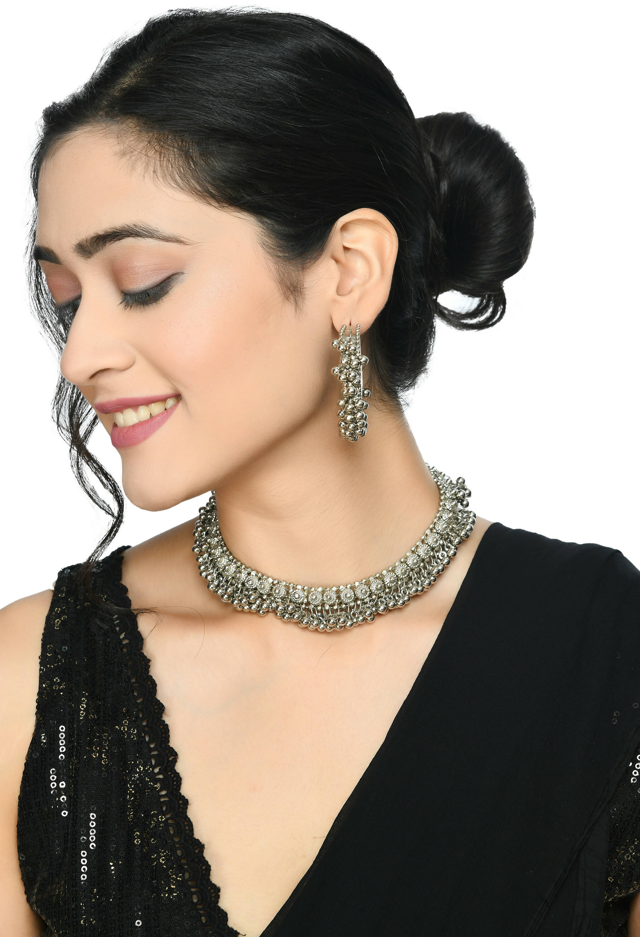 Silver-Plated Brass Ghungroo Work Choker Necklace for Women