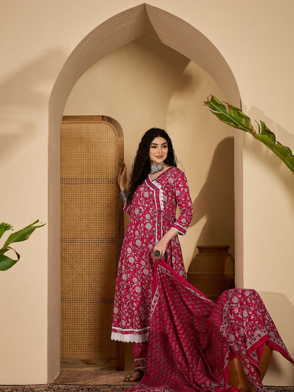 Women's Printed Pink Pure Cotton Kurta Set