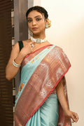 Joban Fashion CGren & Orange Saree Kataan Applick Witch Mirror