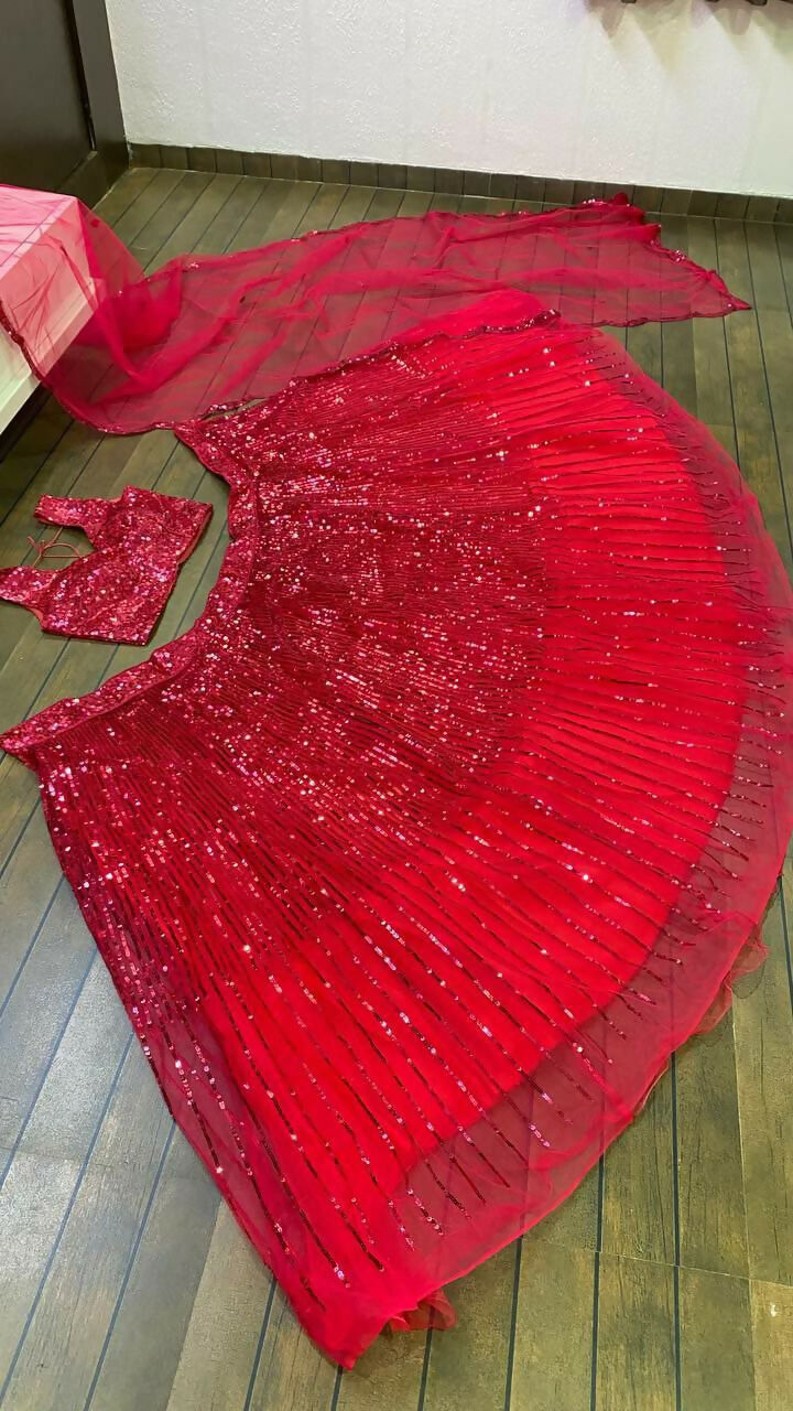 Rani Pink Double Layer Net Sequins Designer Lehenga Choli Set