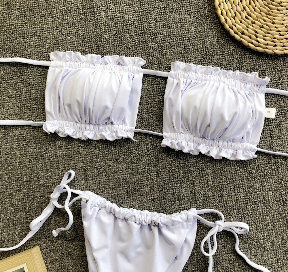 Yellow Ruched Bikini Set with Flirty Frill Trim and Tie Sides - Image 15