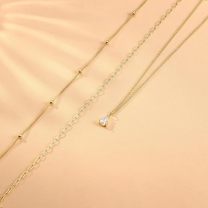 Cross-Border European And American Popular Style Minimalist Color-Preserving Three-Layer Imitation Pearl Teardrop-Shaped Crystal Pendant Layered Necklace Clavicle Chain