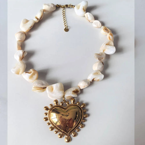 18K Gold Plated Stainless Steel & Shell Pendant Necklace
