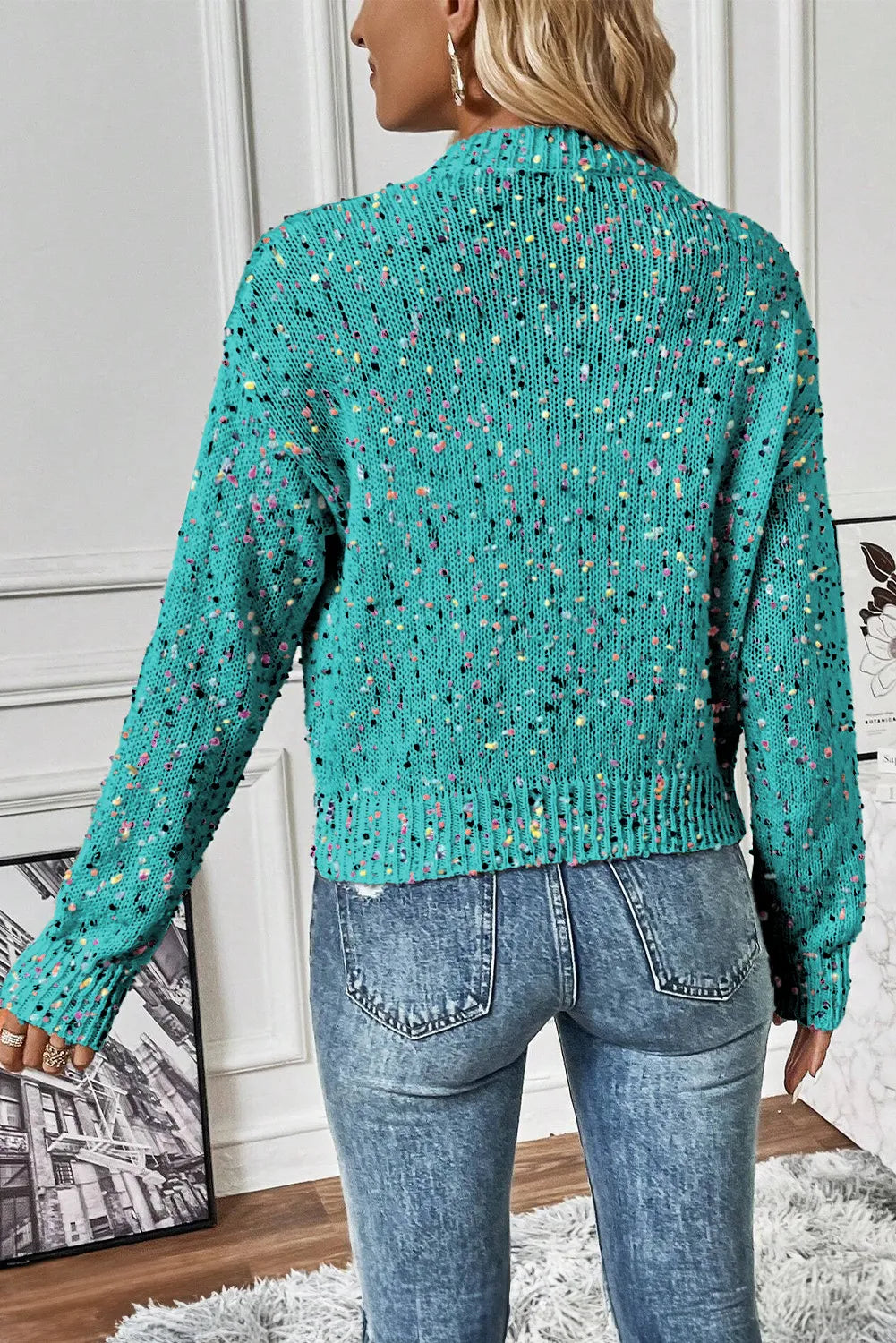 Women's Colorful Speckled Button-Down Knit Cardigan - Image 14